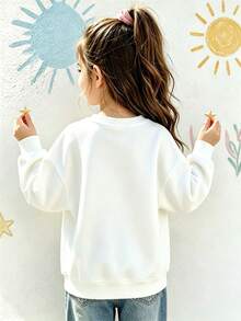 Kids' Cute Dachshund & Blue Rain Boots Print Pullover Sweatshirt, Loose Fit Long Sleeve Round Neck Top, - White - View 7