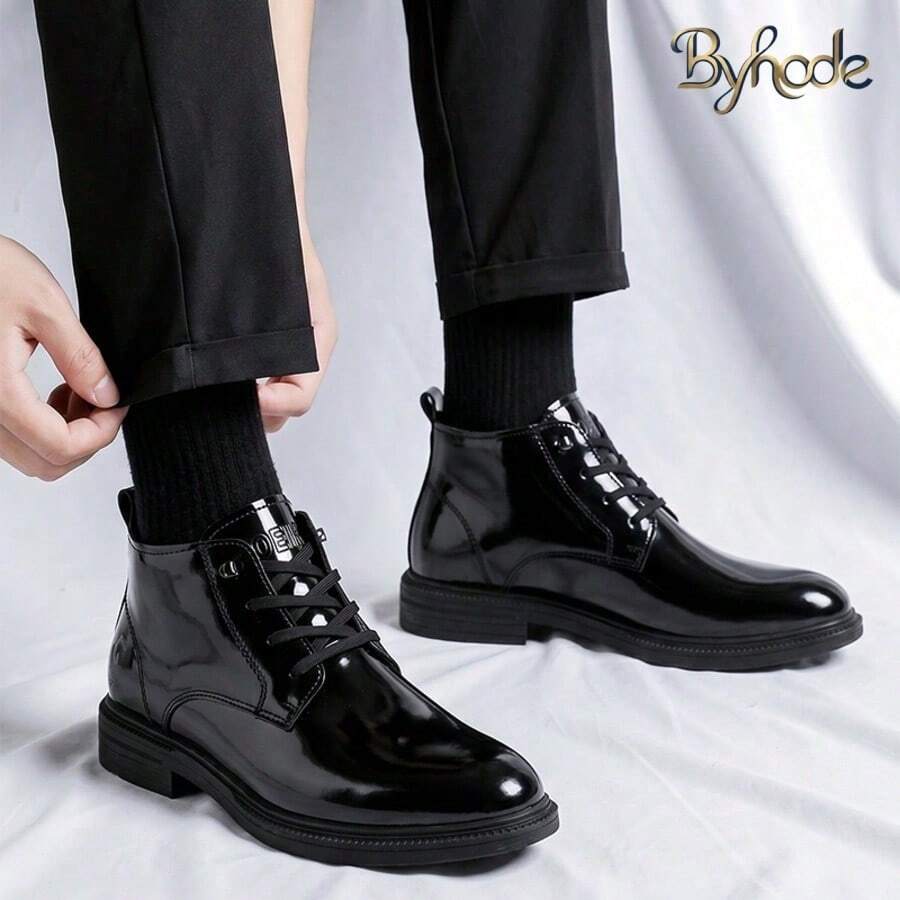 Byhode Men's Thick Sole Dress Shoes, Fashion Lace-Up Oxford Shoes, Suitable For Business, Daily Wear, Formal Occasions And Wedding Accessories - Black - View 1