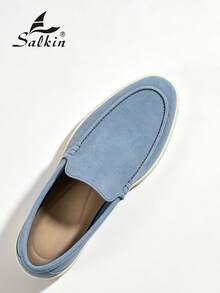 Salkin Classic Designer Handmade Men's Moccasin Affordable Luxury Slip On Loafers For Men Wide Toe Fit Suede Vegan Leather Dusty Blue Men Shoes Casual Shoes Men Flat Driving Shoes Holiday Gift - Baby Blue - View 4