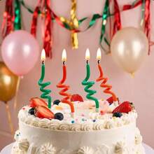 HIBIRTH 4pcs Creative Red & Green Rotating Spiral Curved Candles, Birthday & Christmas Cake Decoration Candles, Happy Birthday Cake Decor, Party Celebration Baking Plug-In Candles - View 5
