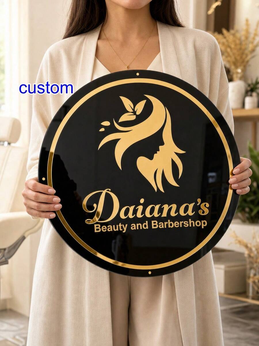 1pc Personalized Custom Text Logo, Acrylic Mirror & Black Letter Cutout, Laser Cut Corporate Sign, Laser Cut Logo Sign, Corporate Wall Sign, Indoor Decor Commercial Logo Studio Custom - Multicolor - View 1