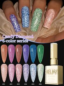 XEIJAYI 6 Colors 15ml Candy Diamond Series Nail Polish Gel, UV/LED Soak ...