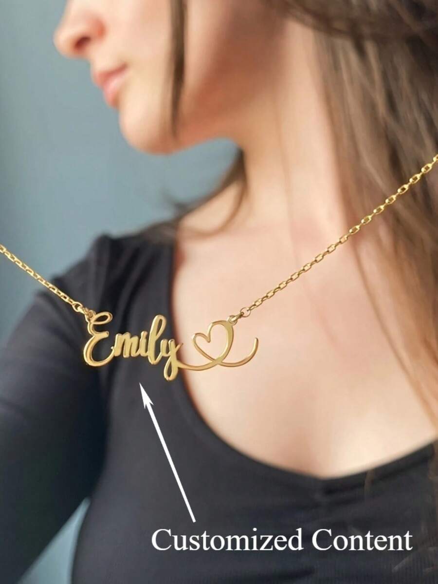 Customizable Cute Name Necklace, Personalized Stainless Steel Heart Pendant Necklace, Forever Love Necklace, Gift For Yourself - Multicolor - View 1