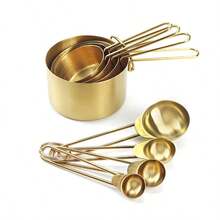 8-Piece Stainless Steel Measuring Cups And Spoons Set, Dual-Color Gold And Silver Handle Design, Practical Kitchen Tools For Stirring Milk And Coffee - Silver Suit - View 9