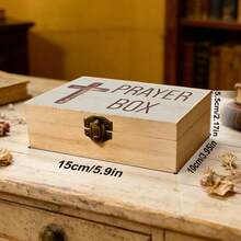 1pc Wooden Storage Box, Sacred Cross And "Prayer Box" Printed Gift Box, Prayer Memorial Box, Home Altar, Office Desk, Bedroom Nightstand Decor Storage Box, Rustic And Spiritual Style, Home Decor - Multicolor - View 5