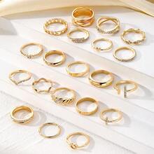 20pcs European & American Geometric Creative Ring Set, Unique Asymmetrical Design Women's Rings - Gold - View 3