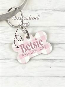 1pc Customized Text Bone-Shaped Acrylic Dog ID Tag, Personalized Sweet Pink & White Plaid Engraved Pet Name Plate, Multiple Dopamine Patterns Available, Custom Dog Collar Name Identification Tag, Pet Daily Essential - Multicolor - View 15