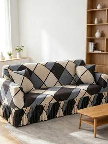 1pc Printed Hem Full Coverage Elastic Sofa Cover, Stretchable One-Piece Full Coverage Sofa Protector, Living Room Home Decor, Machine Washable - Multicolor - View 2