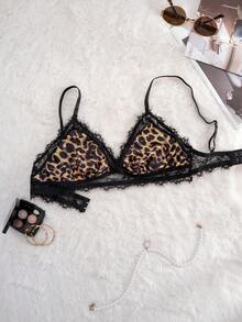 1pc Women's Lace Patchwork Leopard Print Comfortable Lingerie - Black - View 3