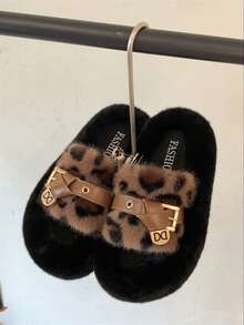 2026 New Autumn/Winter Thick Sole Fuzzy Slippers, Solid Color Beach Faux Fur Slouchy Slides, Indoor Home Office Retro Flat Open Toe Slippers For Spring/Autumn - Leopard Print - View 6