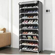 10-Layer Zipper Fabric Shoe Rack, Minimalist Dust-Proof Shoe Cabinet, Multi-Tier Shoe Storage Organiser, Portable Shoe Shelf For Dormitory, Bedroom, Student & Home Use - Silver Grey - View 10