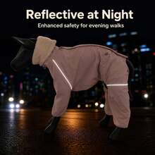 Italian Greyhound Windproof Coat, Gray Pink Autumn/Winter Warm Waterproof Reflective Teddy Fleece High Collar Four-Legged Jumpsuit, Slim Fit, Suitable For Italian Greyhound And Whippet - Dusty Pink - View 3