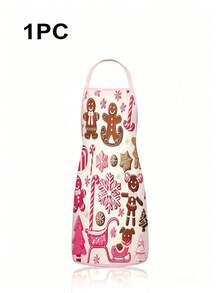 2Pcs/1pc Pink Christmas Kitchen Aprons, Gingerbread Man Gingerbread House Printed Adjustable Bib Apron, Waterproof Cooking Baking Apron For Christmas Holiday Party Decor Xmas Gift - Multicolor - View 7