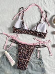 Women's Retro Animal Stripe Bikini Swimwear Casual Fashion Set Summer Vacation Beach - Baby Pink - View 5