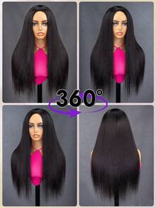 OQ Yaki Straight Human Hair 3-In-1 Half Wig Seamless Flip Wig Natural Color High Quality 180% Density 14-16 Inch Bob 18-28 Inch Long Hair Glueless Laceless Half Wig Daily Use Beginner Friendly - SNatural - View 6