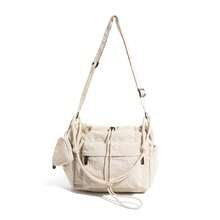 Black Drawstring Crossbody Bag, Multi-Pocket Nylon Shoulder Bag With , Adjustable Strap Casual Slouchy Sling Bag For Daily Commute Outdoor - Multicolor - View 12