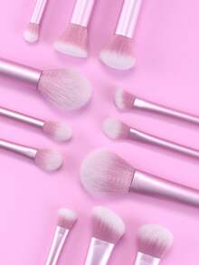 1 Set Pink Transparent Handle Multi-Function Full Makeup Brush Set: Powder Brush, Blush Brush, Foundation Brush, Eyeshadow Brush, Primer Brush, Contour Brush, Randomly Shipped, Essential For Beginners - Pink - View 7