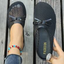 Breathable Mesh Minimalist One-Piece Bowknot Slippers Women's Sandals - Black - View 7