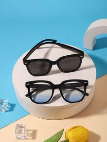 2pcs Kids 3-8Y Solid Square PC Frame Cool Fashion Glasses For Party & Holiday Photoshoot With Glasses Box - Multicolor - View 3
