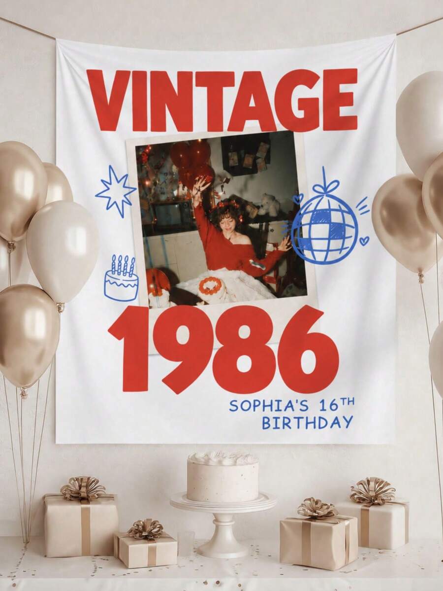 1件個性化復古1986生日掛毯,可定制照片、姓名與年齡牆飾,大膽復古生日派對背景布,客製化年份房間裝飾,適合女性、男性、朋友與家人的獨特生日禮物 - 彩色 - 查看 1