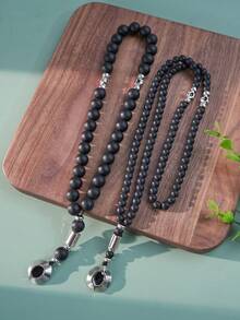 1pc Matte Frosted Black Round Beads Muslim Prayer Beads With Shiny Silver Water Drop Evil Eye Pendant Tasbih, Dual Sizes Available 33/99 Beads For Prayer And Chanting - Multicolor - View 4