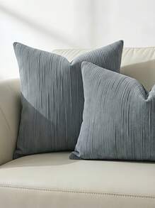 Veyra Day 1pc/2pcs All-Season Vertical Textured Chenille Throw Pillow Covers, Solid Color Striped Square Cushion Cases, Neutral Minimalist Farmhouse Boho Decor For Sofa Bedroom Bay Window Homestay, Pillow Insert Not Included - Grey - View 6
