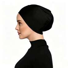 1 PC/2 pcs Ciput Hijab Muslim Wanita Warna Polos Tutup Belakang - Hitam - View 3