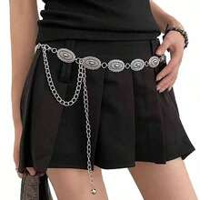 1pc Plus Size XXL XXXL XXXXL Western Style Vintage Floral Engraved Textured Metal Waist Chain Belt, Suitable For Beach, Vacation, Party Fall, Autumn, Halloween - Silver - View 23