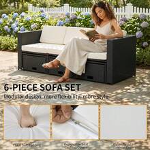 AYAYM Garden Furniture Set With Cushions, Convertible L‑Shaped Outdoor Rattan Sofa Set With Storage Box & Glass Coffee Table For Patio Conservatory Garden, Black & White - 3‑seater Sofa With Storage Coffee Table & 2 Storage - View 4