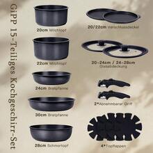GiPP 15-Piece Pot And Pan Set With Removable Handle, Large, Black - Stackable, Induction Compatible, For All Cooktops, Cookware Set - View 2