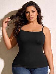 1 buah Tank Top Camisole Berbantalan Terintegrasi Ukuran Plus, Rompi Lapisan Hangat Musim Gugur/Dingin, Pakaian Dalam Penopang Lembut Dasar Sehari-hari - Hitam - View 6
