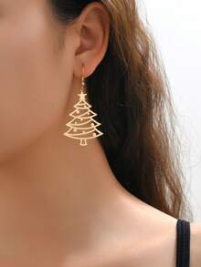 1 Pair Fashionable Creative Versatile Niche Design Hollow Christmas Tree Earrings Suitable For Women's Daily Wear - Gold - View 1