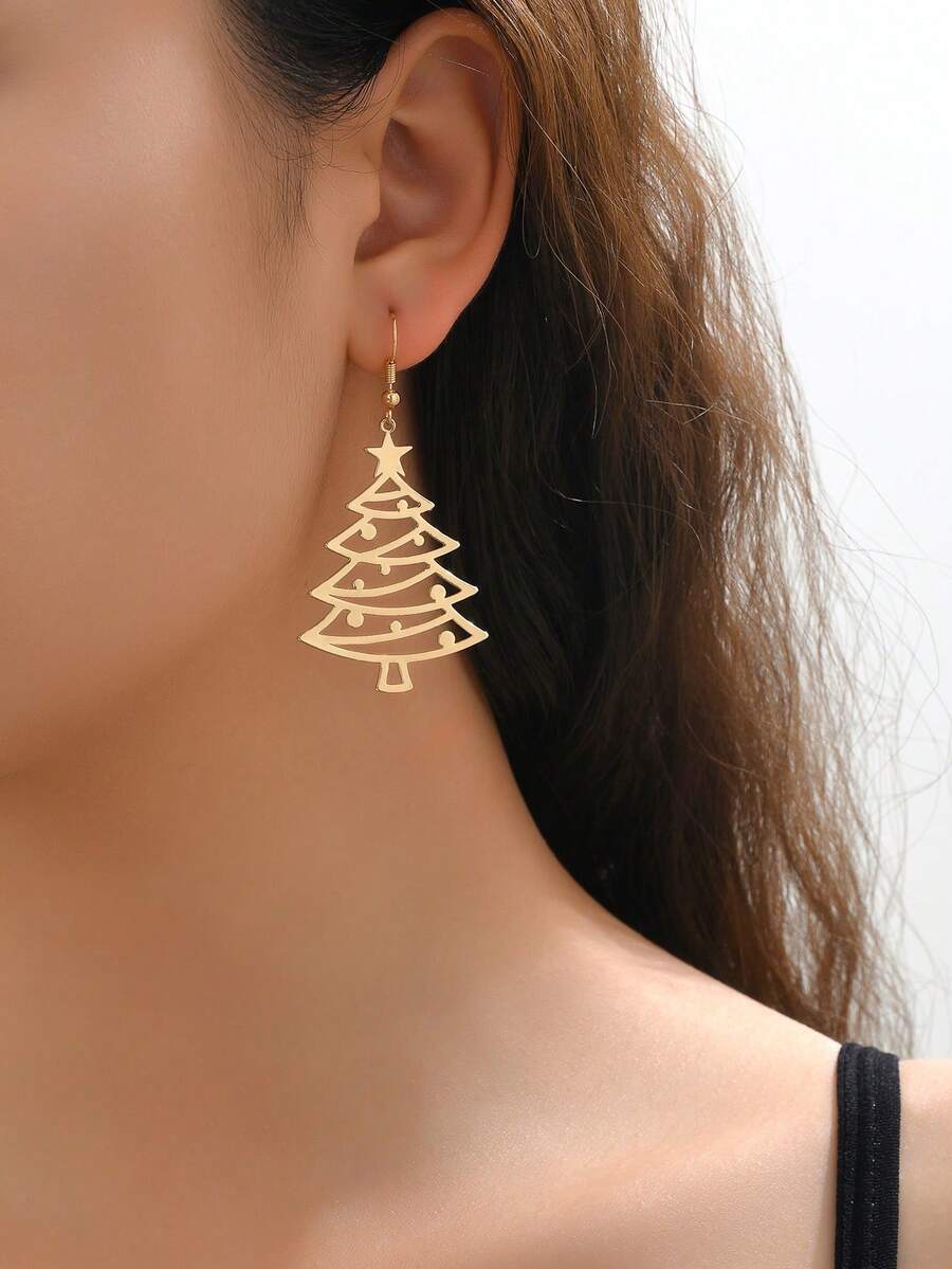 1 Pair Fashionable Creative Versatile Niche Design Hollow Christmas Tree Earrings Suitable For Women's Daily Wear - Gold - View 1