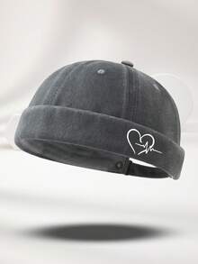 1pc Unisex Black Multi-Color Washed Distressed Heart & ECG Pattern Print Personalized Outdoor Casual Fashion Adjustable Size Washed Bucket Hat Brimless Cap Suitable For Daily Wear Versatile Matching - A - View 12