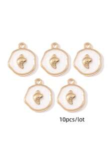 10pcs Random Assortment Ocean Series Gold Oil Drop Alloy Pendants Starfish Shell Gentle Cute DIY Handmade Necklace Bracelet Jewelry Women Gift - Multicolor - View 19