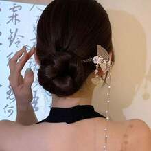 優雅扇形髮簪，配有垂墜珍珠與貝殼流蘇，精緻女性髮飾 - 6件組 金色 - 查看 2
