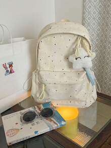 Tie-Dye Star Print Backpack For Women, Fresh Girl Style, Large Capacity Student School Bag For Middle And High School, Campus, Commuting, Travel, Shopping, Casual Backpack With Plush Star Pendant, Multiple Colors Available - A - View 11