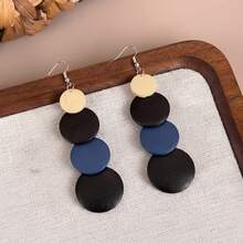 1 Pasang/4 Pasang/Set, Anting Gantung Kayu Berlapis-lapis Motif Patchwork Multi-Warna Gaya Bohemian untuk Wanita - rumbai - View 5