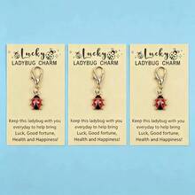 5pcs Lucky Ladybug Enamel Charm Keychain, Good Luck Wish Greeting Card, Lobster Clasp Bag Pendant Gift - Multicolor - View 5