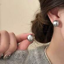 French Style Flat Round Pearl Stud Earrings, Sweet Fashion Jewelry Romantic Gift For Women And Girls - Multicolor - View 10