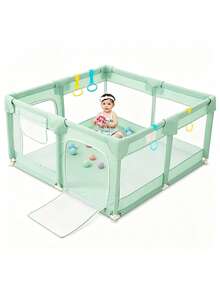 Corral para bebé 120x120 cm, centro de actividades para niños, parque infantil con malla suave y transpirable, uso interior y exterior, estructura resistente - Verde - Ver 1