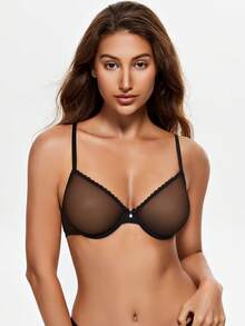 Wingslove Sheer Unpadded Mesh Breathable Bra, Lingerie - Black - View 1