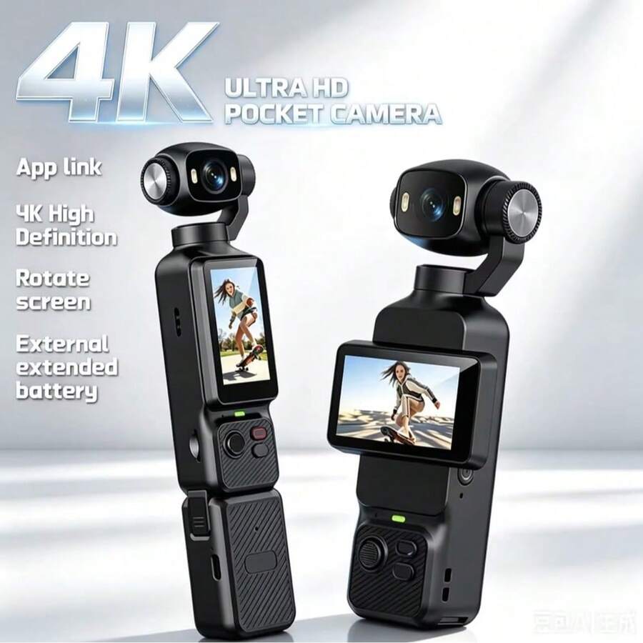 4K 手持雲台運動攝影機,4K 高畫質 180° 手動翻轉鏡頭,長效可充電電池,內建補光燈,適合 VLog 拍攝、旅行、騎行、滑雪、錄音生活,輕巧便攜,附讀卡機配件 - 查看 1