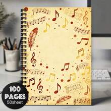 1pc Spiral Notebook Journal - Elegant Music Themed Design With Golden Treble Clef And Notes, Perfect For School Office Supplies, Great Gift For Friend Coworker Women Men, Notepads,Horizontal Line Notebook - 1 Pack (50 Sheets/100 Pages) - View 3