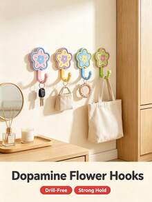 20/8/4pcs Cute Style Plastic Flower Shaped Wall Hook With Contrast Color Petal & Center Detail, Punch‑Free Strong Load‑Bearing Hanging Holder, Decorative Single Hook Wall Hanger, Suitable For Entryway, Bedroom, Bathroom, All‑Season Home Storage - Multicolor - View 2
