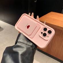 2pcs Set: Pink Self-Adhesive Card Holder Phone Case With Card Slot And Card Holder, Minimalist Heart Design TPU Anti-Drop Full Coverage Protective Case Compatible With Apple 11/12/13/14/15/16/16Pro/16ProMax/17/17pro/17ProMax/18pro/18ProMax - Multicolor - View 5