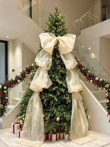 1pc Extra Large Organza Bow Christmas Tree Decoration, DIY Decor, Create Festive And Dreamy Pink Atmosphere, Suitable For Wedding, Bachelorette Party, Gender Reveal Backdrop And Wall Decoration - Multicolor - View 4