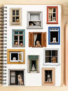 8pcs Cat And Dog For The Windowsill Stickers Notebook, Planner, Phone Case Decorative Decals Gift - A - View 7