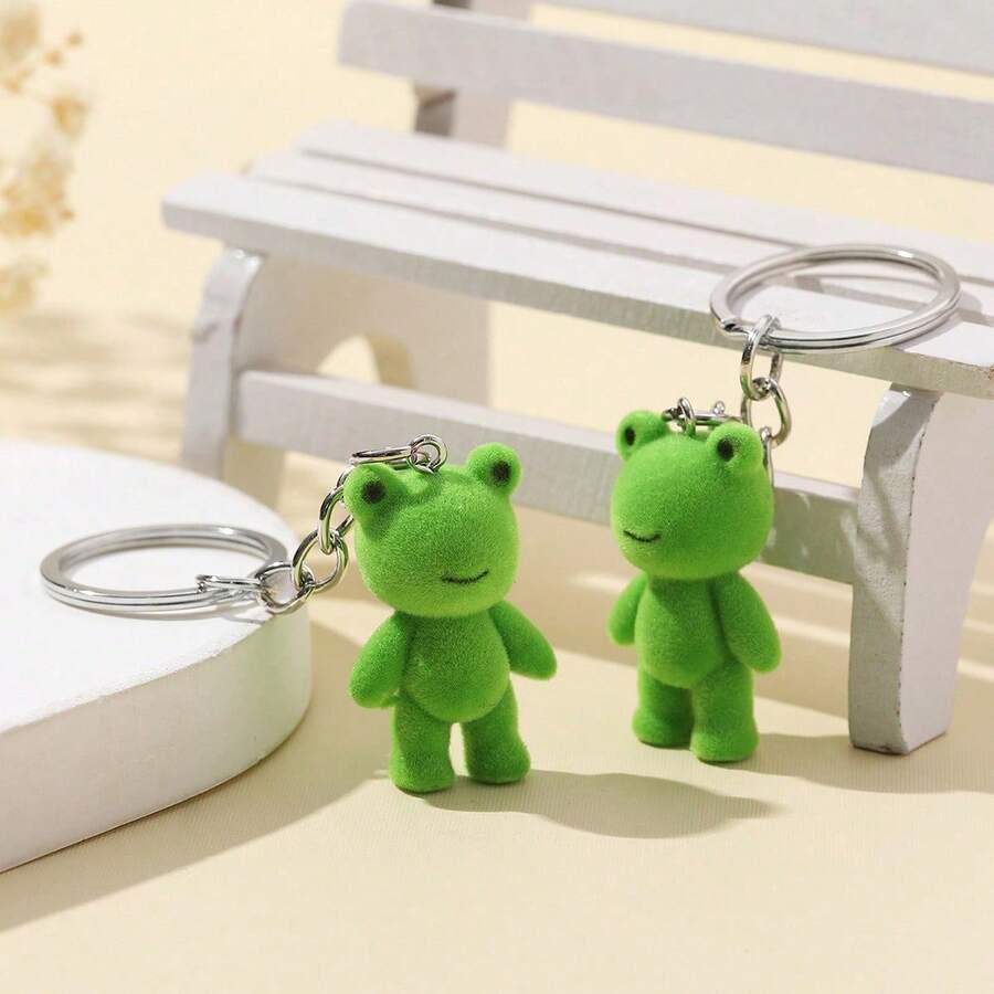 2pcs Multicolor 3D Flocked Funny Frog Keychain Pendant Green Frog Cute Car Key Chain Bag Charm - Multicolor - View 1