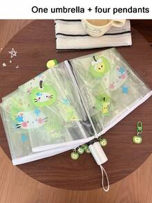 Super Cute Transparent Manual Folding Umbrella, Fresh Cat & Star Print, Comes With Hanging Decor. One-Click Open, Lightweight And Compact For Easy Storage. High Aesthetic Value, Perfect For Rainy Day Photos, Daily Commute, Cute Gift For Girls. - Umbrella - View 12